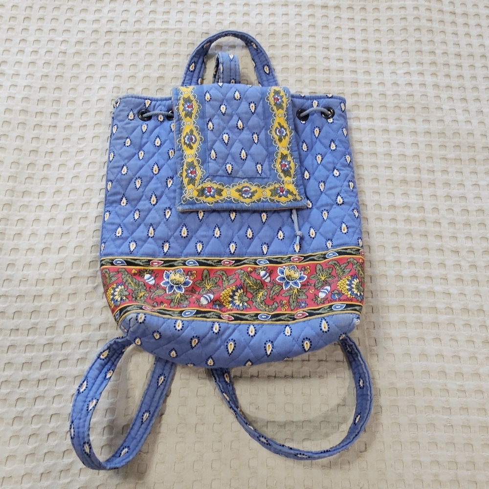Vera Bradley Original Drawstring Backpack in the "French Blue Marigold"